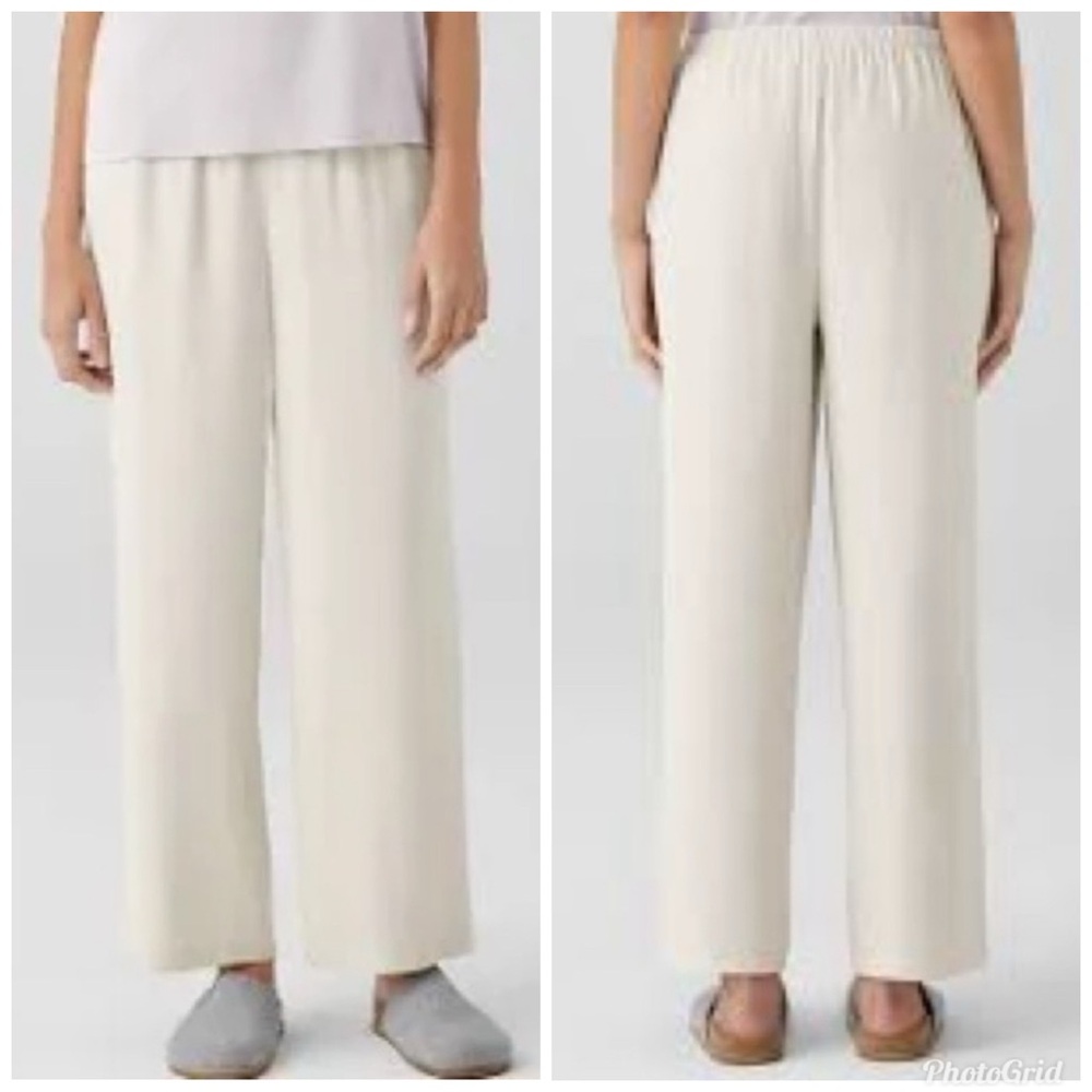 Eileen Fisher 100% Silk Georgette Crepe Pull On Minimalist Bone Pants XS